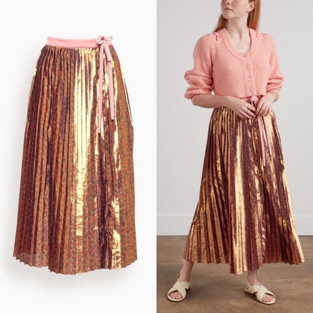 Loveshackfancy rose gold pleated midi skirt 8 women’s romantic new w tags